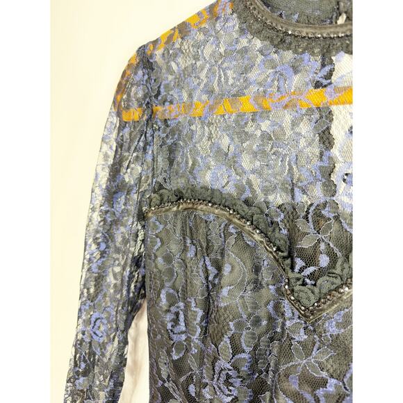 Gunne Sax Jessica McClintock Womens Vintage Dress Black Blue Lace Sweetheart 7 - Picture 4 of 11